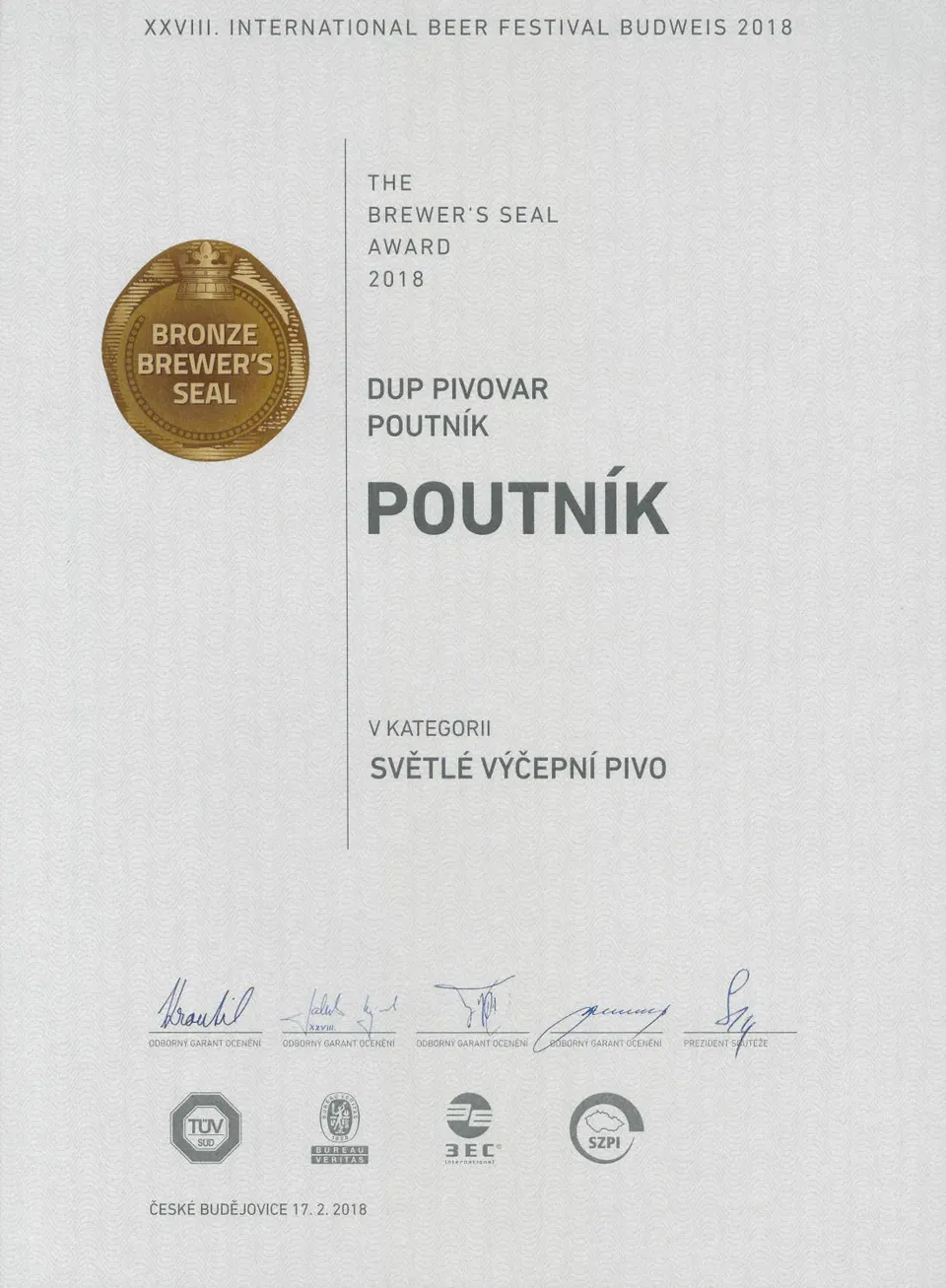 Světlé výčepní pivo 2018